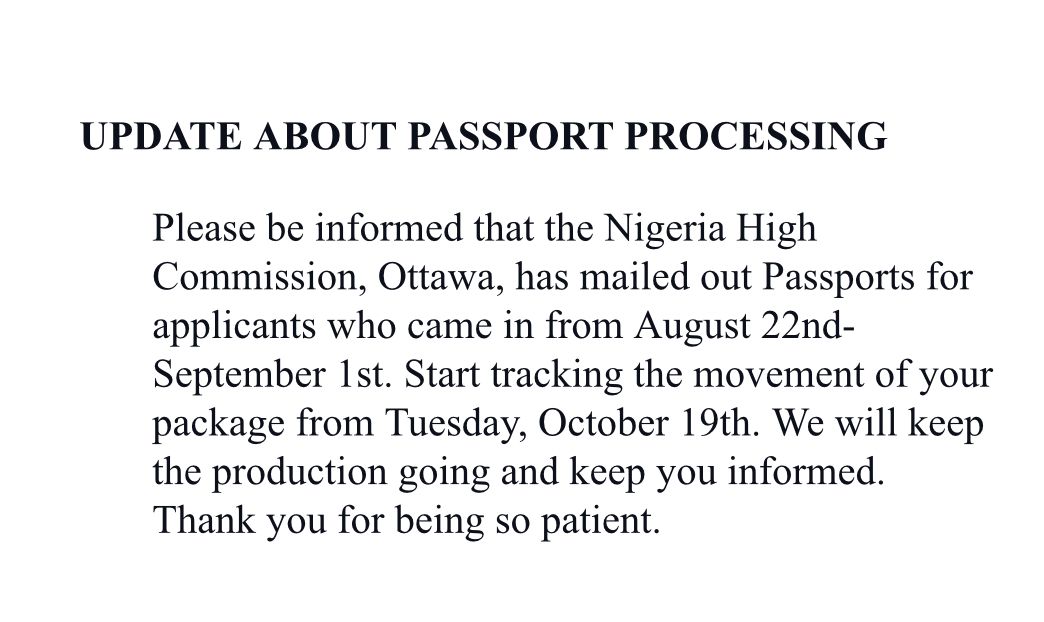 Update From Passport Production Unit.
